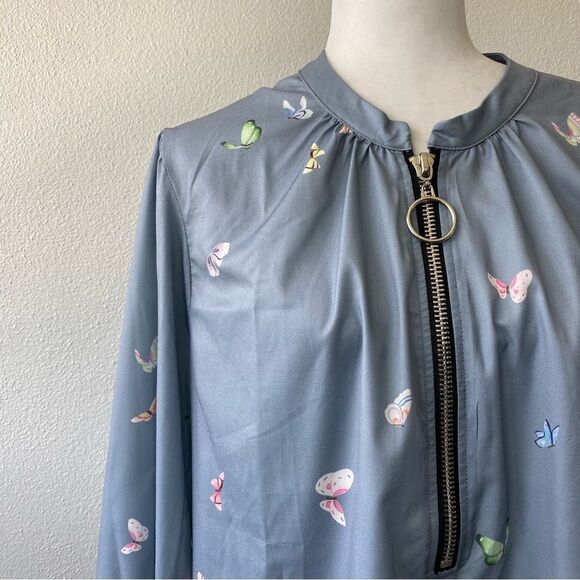 Butterfly Blouse Pullover Loose Fitting Half Zipper SZ M - Picture 11 of 12